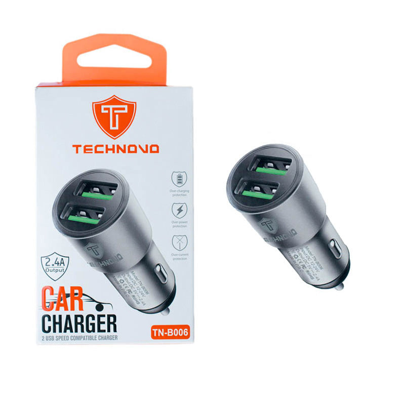 Φορτιστής Αναπτήρα Αυτοκινήτου Technovo TN-B006 Με 2 Θύρες USB 12-24V 2.4A Μαύρος