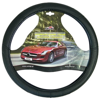 Faux Leather Steering Wheel Cover with Stitching Black Small 36cm 1 Piece