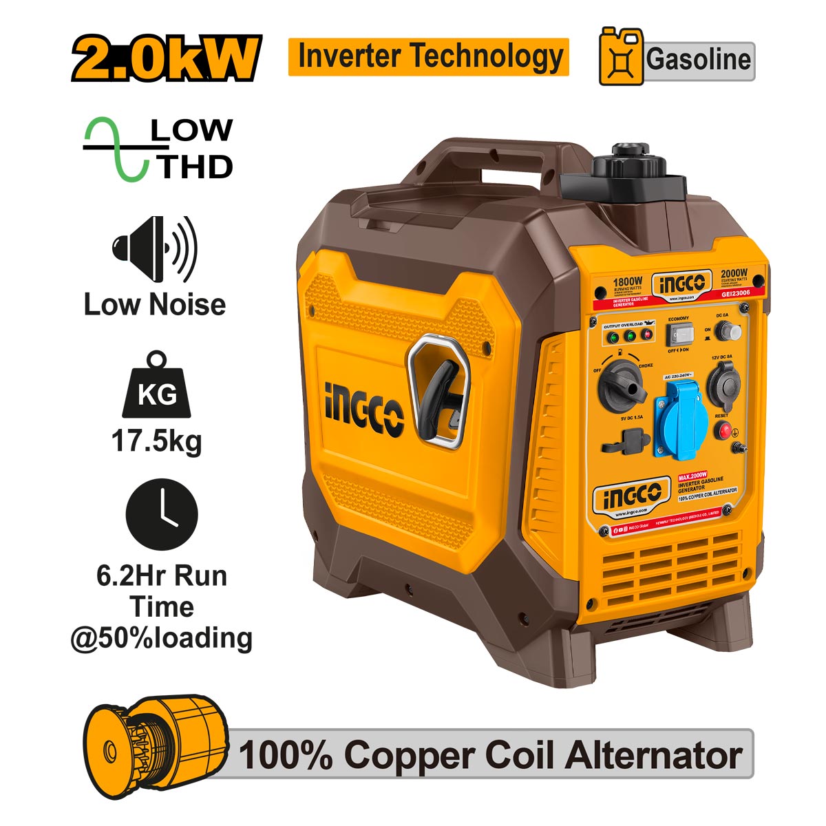 Ingco Γεννήτρια Inverter Βαλιτσάκι Βενζίνης 2kW 2.5kVA 2.5HP*ANAMENETAI*