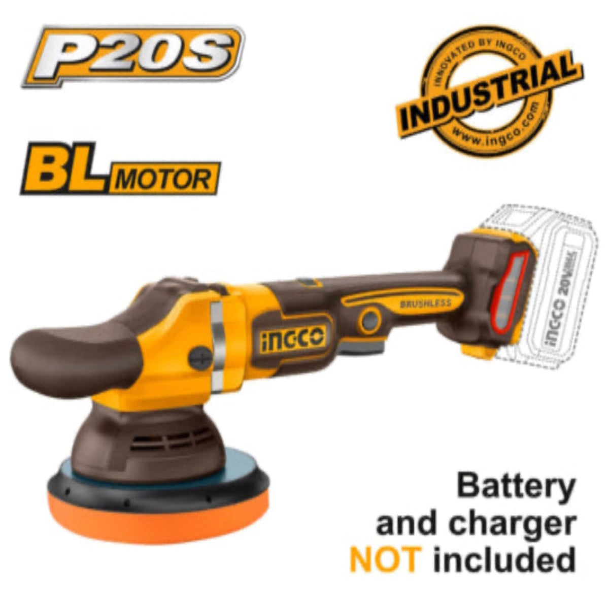 Ingco Στιλβωτής Αλοιφαδόρος Μπαταρίας 20V Li-Ion SOLO Φ 150mm