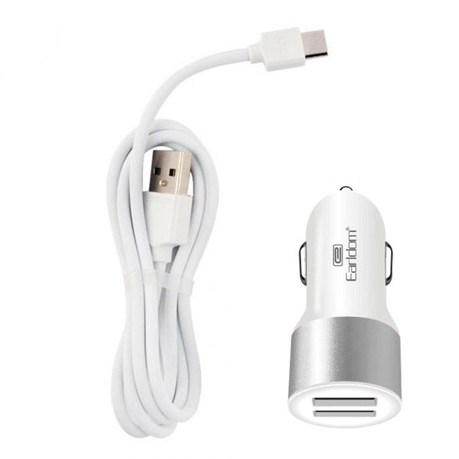Earldom ES-123 Type-C Car Cigarette Lighter Charger with 2 USB Ports 9-12V 2.1A White