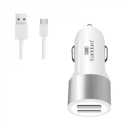 Earldom ES-123 Type-C Car Cigarette Lighter Charger with 2 USB Ports 9-12V 2.1A White