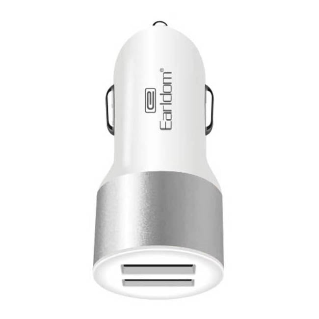 Earldom ES-123 Type-C Car Cigarette Lighter Charger with 2 USB Ports 9-12V 2.1A White